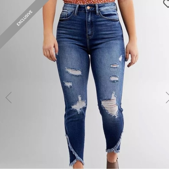 KanCan Denim - KanCan 28 Distressed Split Frayed Hem Signature Kurvy Ultra High Rise Ankle Jean